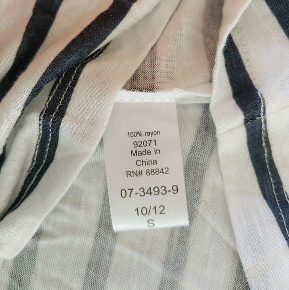 Ellos striped white blue nautical tunic top ruffle hem 3/4 sleeves size 10 - Picture 3 of 7